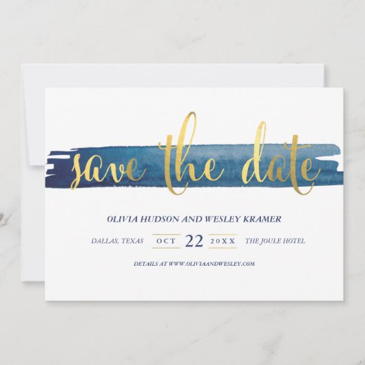 Save The Date Aquarelle Brosse Faux Foil Enregistrer la date (Devant)