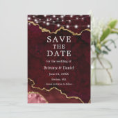 Save The Date Aquarelle Burgundy Marble Geode Lumières Photo (Debout devant)