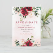 Save The Date Aquarelle Burgundy moderne Mariage Floral (Debout devant)