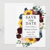 Save The Date Aquarelle Cadre Floral Mixte (Devant / Derrière)