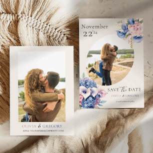 Save The Date Aquarelle Calla Lilies & Hydrangeas Photo