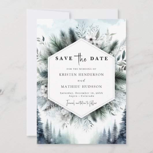 Save The Date Aquarelle Chic Mariage de montagne (Devant)