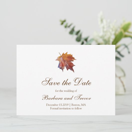 Save The Date Aquarelle chute feuille Elegant Mariage de automne (Debout devant)
