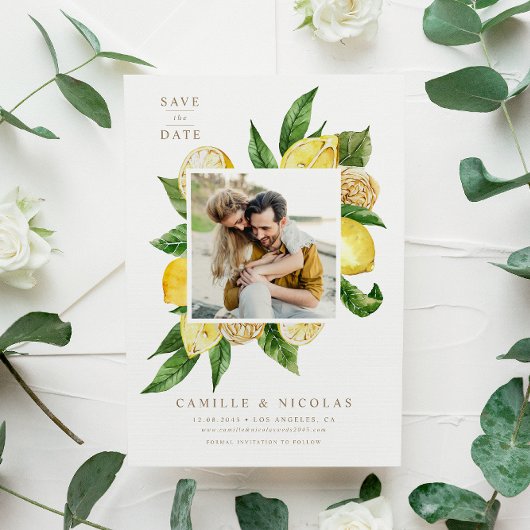 Save The Date Aquarelle Citron Cadre Photo Botanique