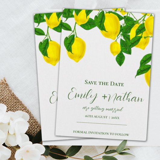 Save The Date Aquarelle Citron Jaune Clair Mariage Citron