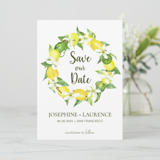 Save The Date Aquarelle Citron Vert Wreath Enregistrer La Date (Debout devant)