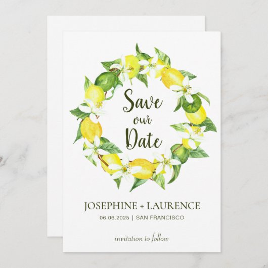 Save The Date Aquarelle Citron Vert Wreath Enregistrer La Date (Devant / Derrière)