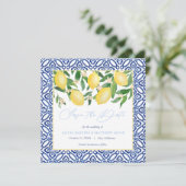 Save The Date Aquarelle Citrons Avec Carrelage Espagnol Poudre B (Debout devant)