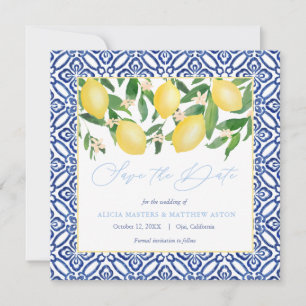 Save The Date Aquarelle Citrons Avec Carrelage Espagnol Poudre B
