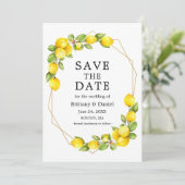 Save The Date Aquarelle Citrons Verdure Gold Geo Frame (Debout devant)