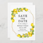 Save The Date Aquarelle Citrons Verdure Gold Geo Frame (Devant / Derrière)