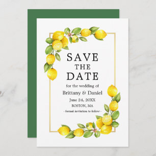 Save The Date Aquarelle Citrons Vert Or Cadre Vert