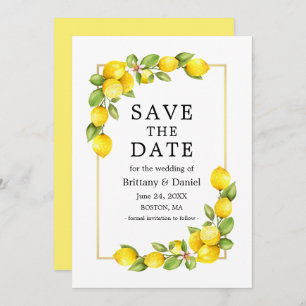 Save The Date Aquarelle Citrons Vert Or Frame Jaune