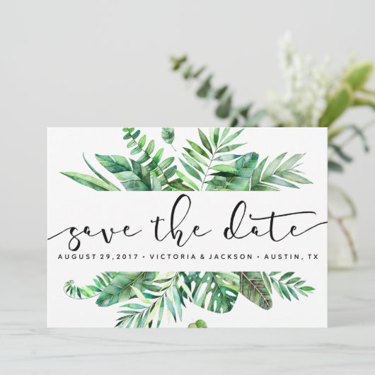 Save The Date Aquarelle classique feuille tropicale enregistrer  (Debout devant)
