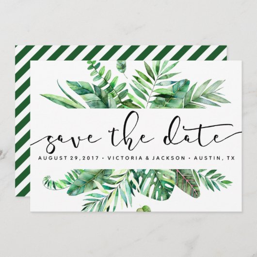 Save The Date Aquarelle classique feuille tropicale enregistrer  (Devant / Derrière)