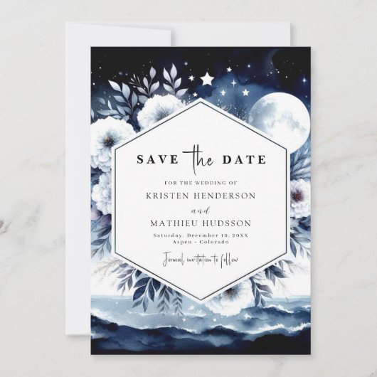 Save The Date Aquarelle classique Mariage Lune (Devant)