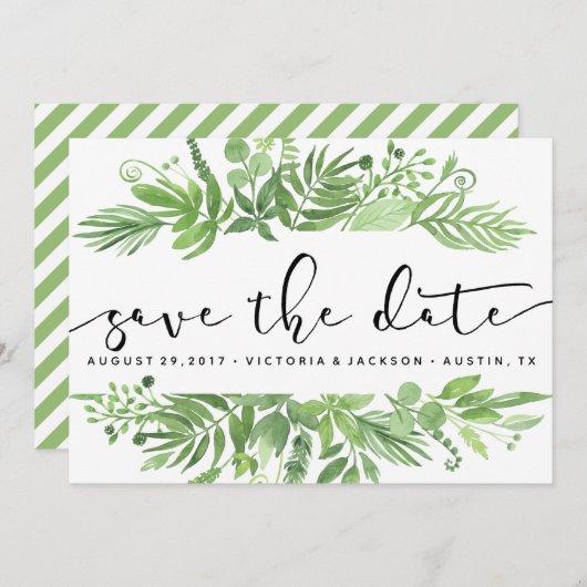 Save The Date Aquarelle classique vert pâle sauvage enregistrer  (Devant / Derrière)