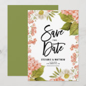 Save The Date Aquarelle Coral Hydrangea Floral (Devant / Derrière)