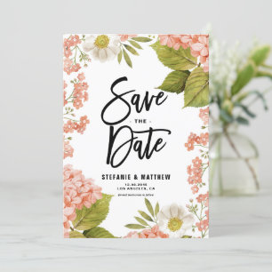 Save The Date Aquarelle Coral Hydrangea Floral