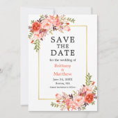 Save The Date Aquarelle Coral Roses Floral Enregistrer La Date (Devant)