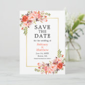 Save The Date Aquarelle Coral Roses Floral Enregistrer La Date (Debout devant)