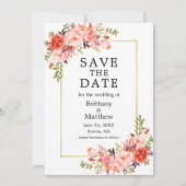 Save The Date Aquarelle Coral Roses Or Enregistrer La Date (Devant)