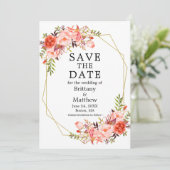 Save The Date Aquarelle Coral Roses Photo Geo Frame (Debout devant)