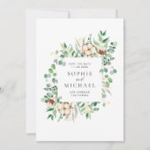 Save The Date Aquarelle Coton et Eucalyptus Verdure Feuille (Devant)