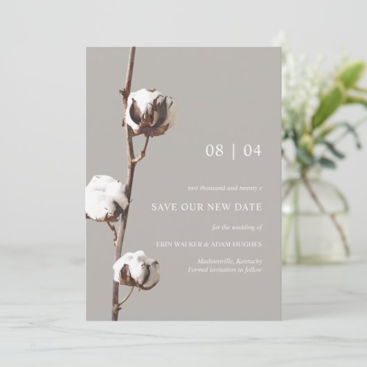 Save The Date Aquarelle Coton Floral Mariage (Debout devant)