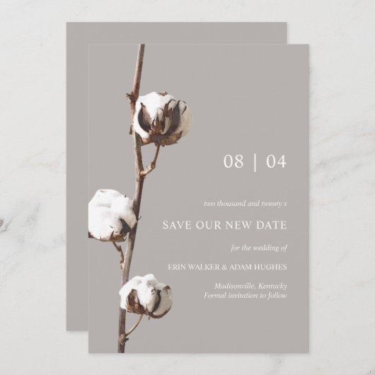 Save The Date Aquarelle Coton Floral Mariage (Devant / Derrière)