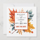 Save The Date Aquarelle Couleurs d'Automne Feuilles (Devant)