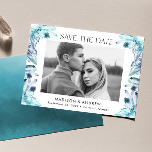 Save The Date Aquarelle cristaux bleu turquoise photo