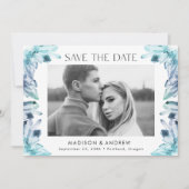 Save The Date Aquarelle cristaux bleu turquoise photo (Devant)