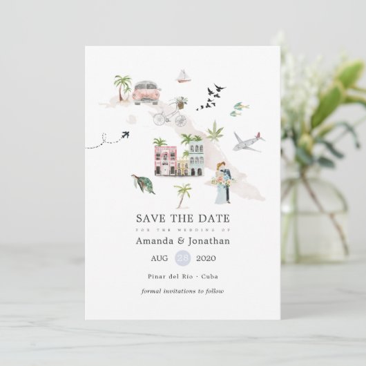 Save The Date Aquarelle Cuba Destination Mariage (Debout devant)