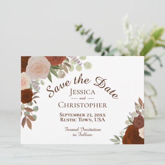 Save The Date Aquarelle d'automne Floral Simple mariage élégant (Debout devant)