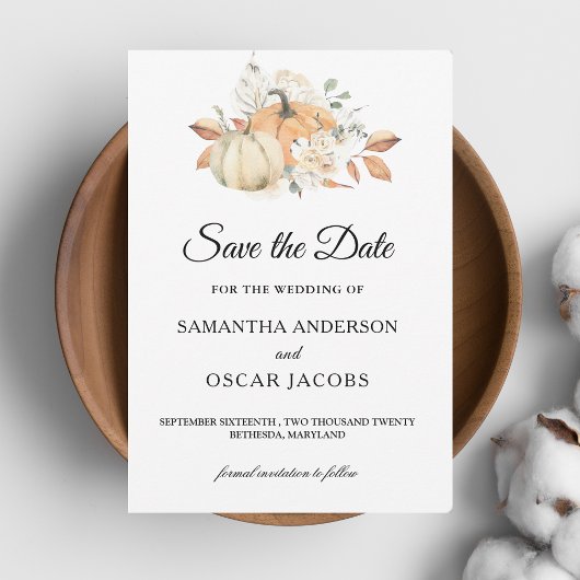 Save The Date Aquarelle d'automne moderne Citrouilles & Fleurs