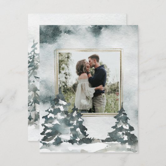 Save The Date Aquarelle de la forêt d'hiver | Photo Enregistrer  (Devant / Derrière)