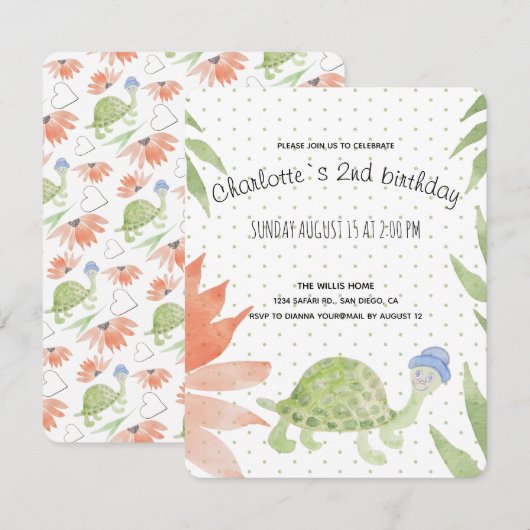 Save The Date Aquarelle de tortue-bébé peinte à la main (Devant / Derrière)