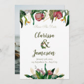 Save The Date Aquarelle de verdure tropicale Mariage Photo (Devant / Derrière)