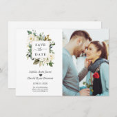 Save The Date Aquarelle délicate Fleurs blanches Mariage photo (Devant / Derrière)