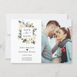 Save The Date Aquarelle délicate Fleurs blanches Mariage photo