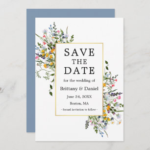 Save The Date Aquarelle Delicy Fleur sauvage Or Dusty Blue
