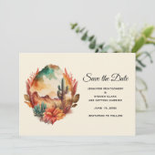 Save The Date Aquarelle Désert Cactus et Montagnes (Debout devant)