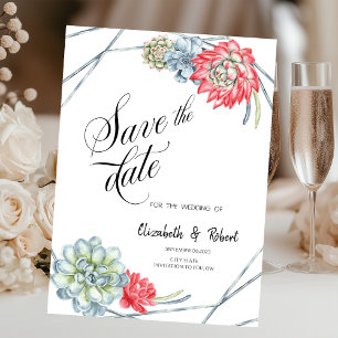 Save The Date Aquarelle Desert Red Succulents Enregistrer la dat