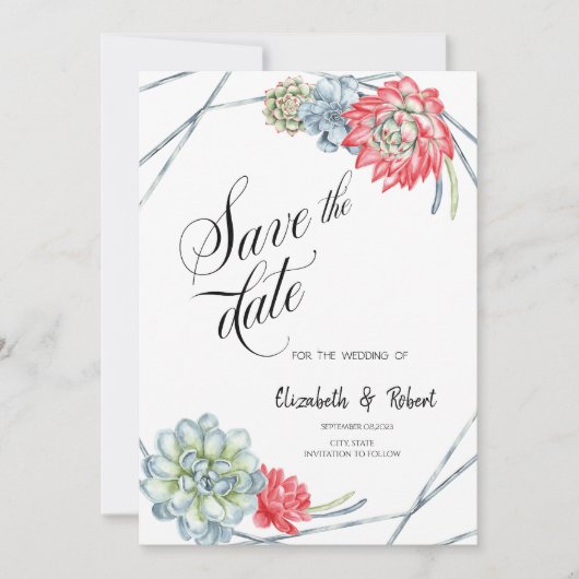 Save The Date Aquarelle Desert Red Succulents Enregistrer la dat (Devant)