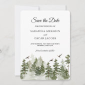 Save The Date Aquarelle d'hiver moderne Forêt verte avec neige (Devant)