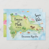 Save The Date Aquarelle Domincan Republic Map Enregistrer la dat (Devant / Derrière)
