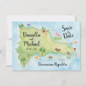 Save The Date Aquarelle Domincan Republic Map Enregistrer la dat (Devant)
