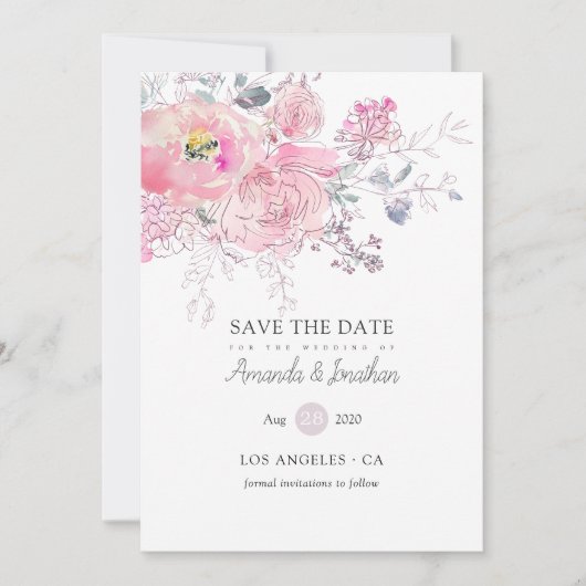 Save The Date Aquarelle Doodle Floral Mariage Photo (Devant)