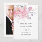 Save The Date Aquarelle Doodle Floral Mariage Photo (Devant / Derrière)